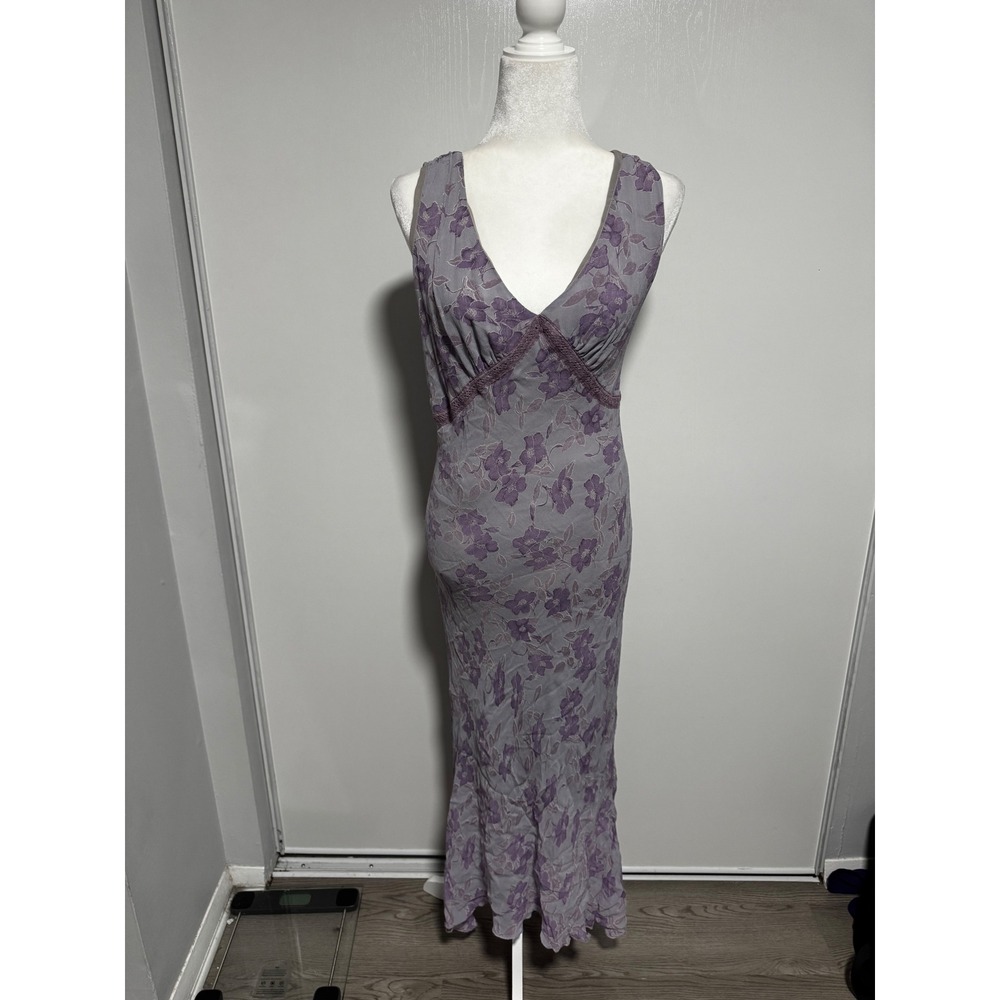 Vintage Johnathan Martin Studio Floral Maxi Dress Purple Gray size 14 Sleeveless